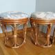 Pair of wicker rattan stool poufs