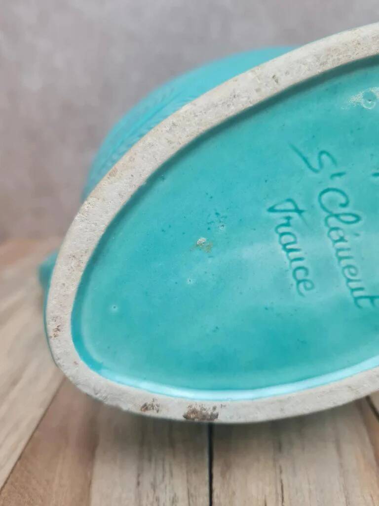 Vintage turquoise ceramic pitcher St-Clément model Aigle.