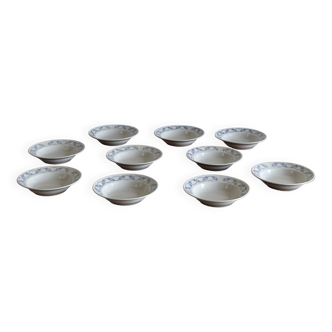 Set of 10 small soup plates with blue flower frieze pattern