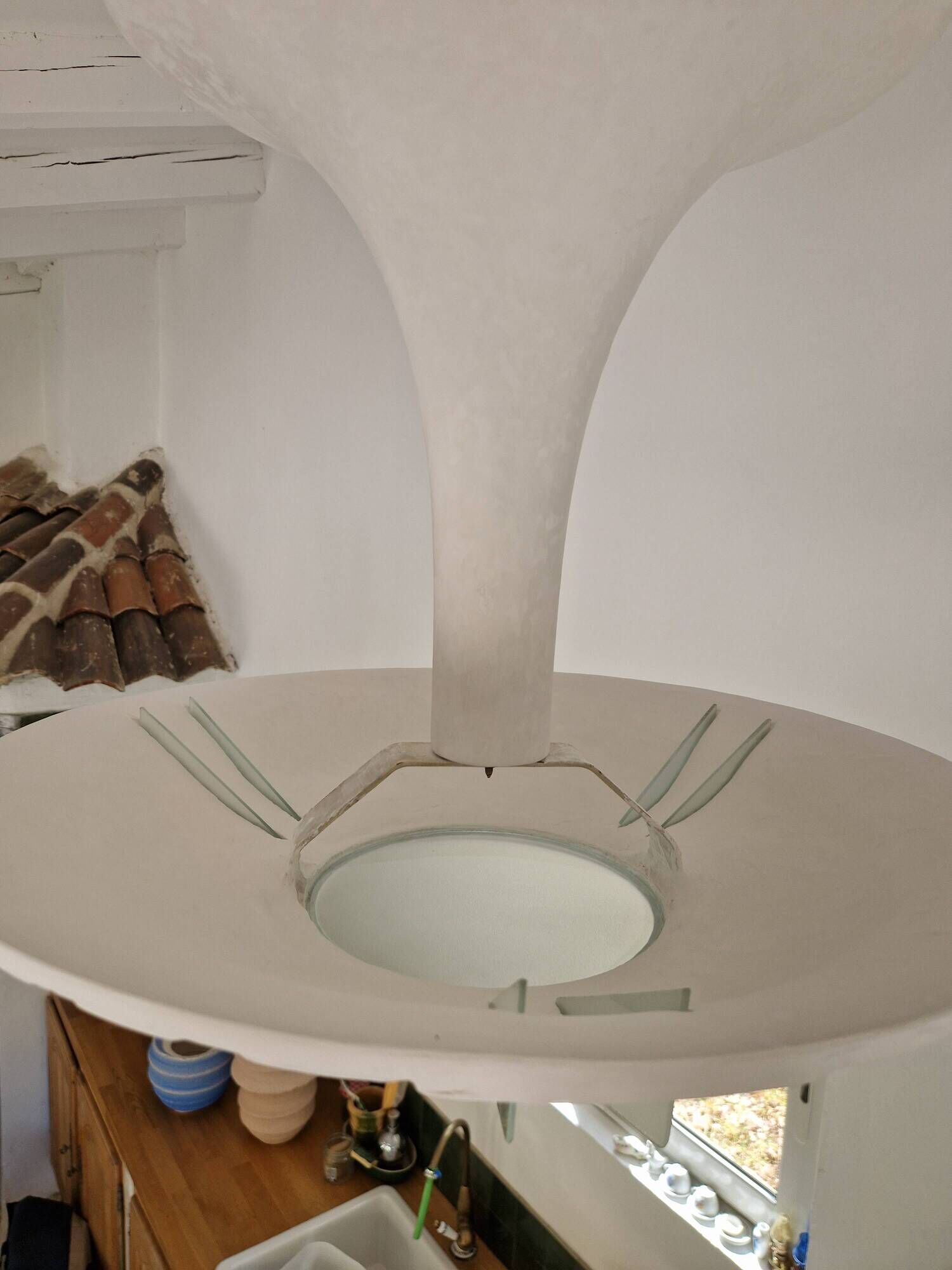 Plaster and frosted glass chandelier by Maison Arlus circa 1950