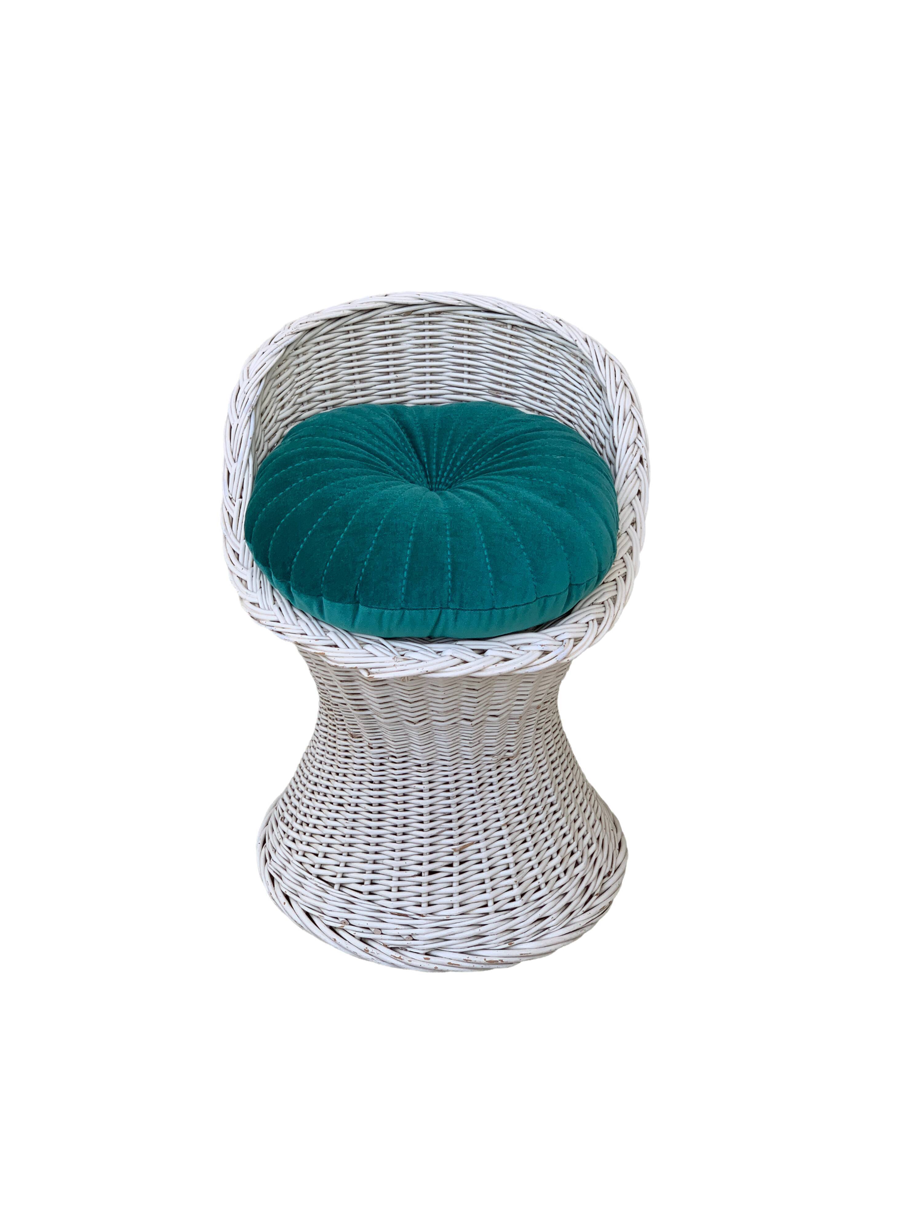 Vintage woven wicker stool 1950