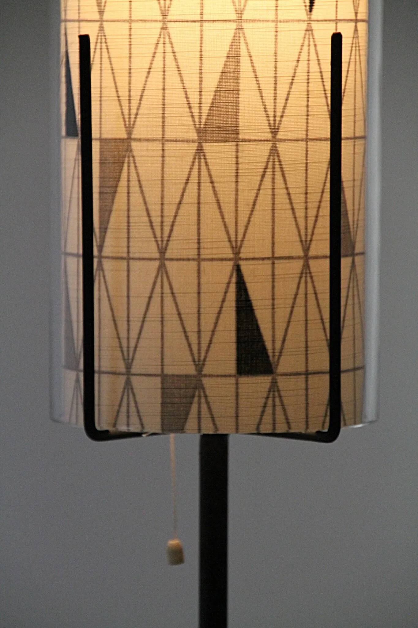Floor Lamp with Sven Markelius “Pythagoras” Fabric Shade — Nordiska Kompaniet (attr.), Sweden, circa 1955–1960