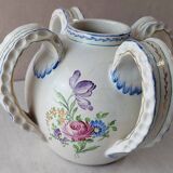 Old vase decorated with flowers, in ceramic, Roger Colas, from Clamecy