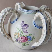 Old vase decorated with flowers, in ceramic, Roger Colas, from Clamecy