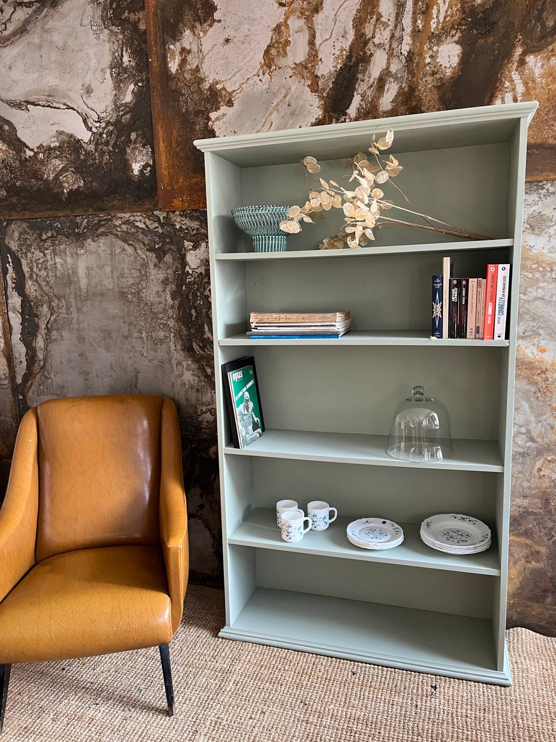 Celadon green bookcase