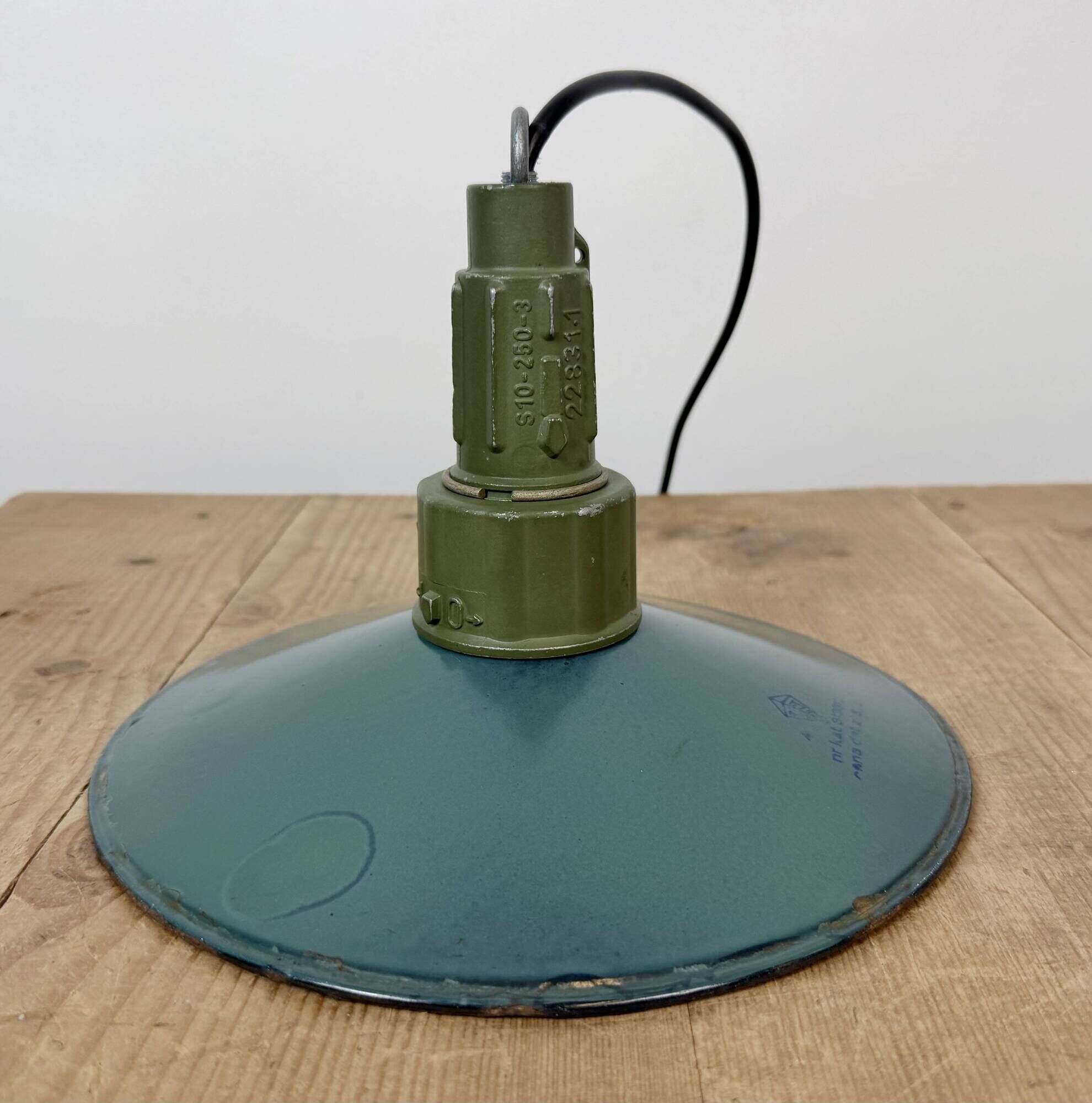 Industrial Petrol Enamel Military Pendant Lamp with Cast Aluminium Top