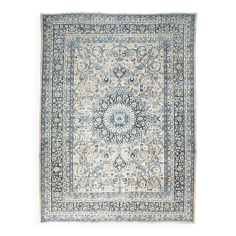 Tapis persan antique bleu marine 8x11 pour salon, 260x343Cm