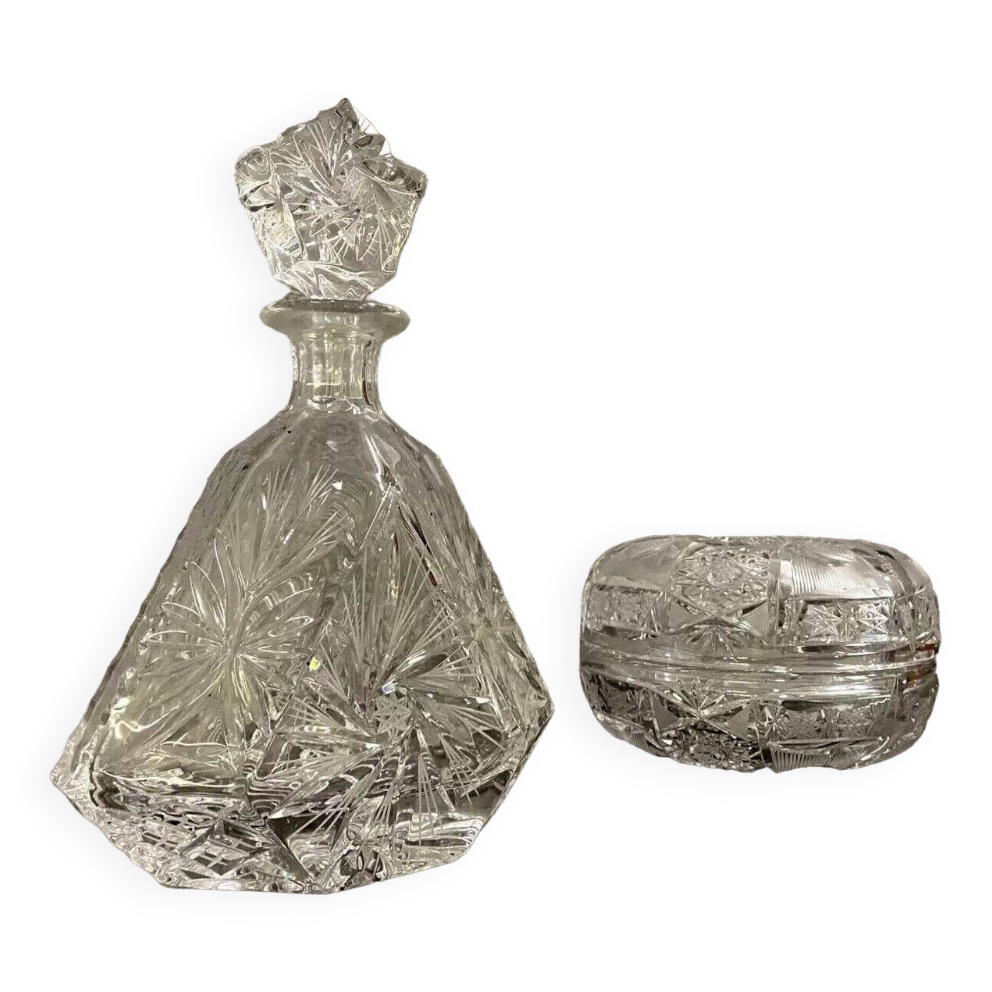 Magnificent series of 2 pieces in chiseled crystal art deco period