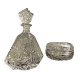 Magnificent series of 2 pieces in chiseled crystal art deco period