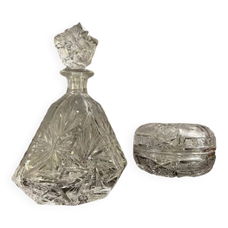 Magnificent series of 2 pieces in chiseled crystal art deco period