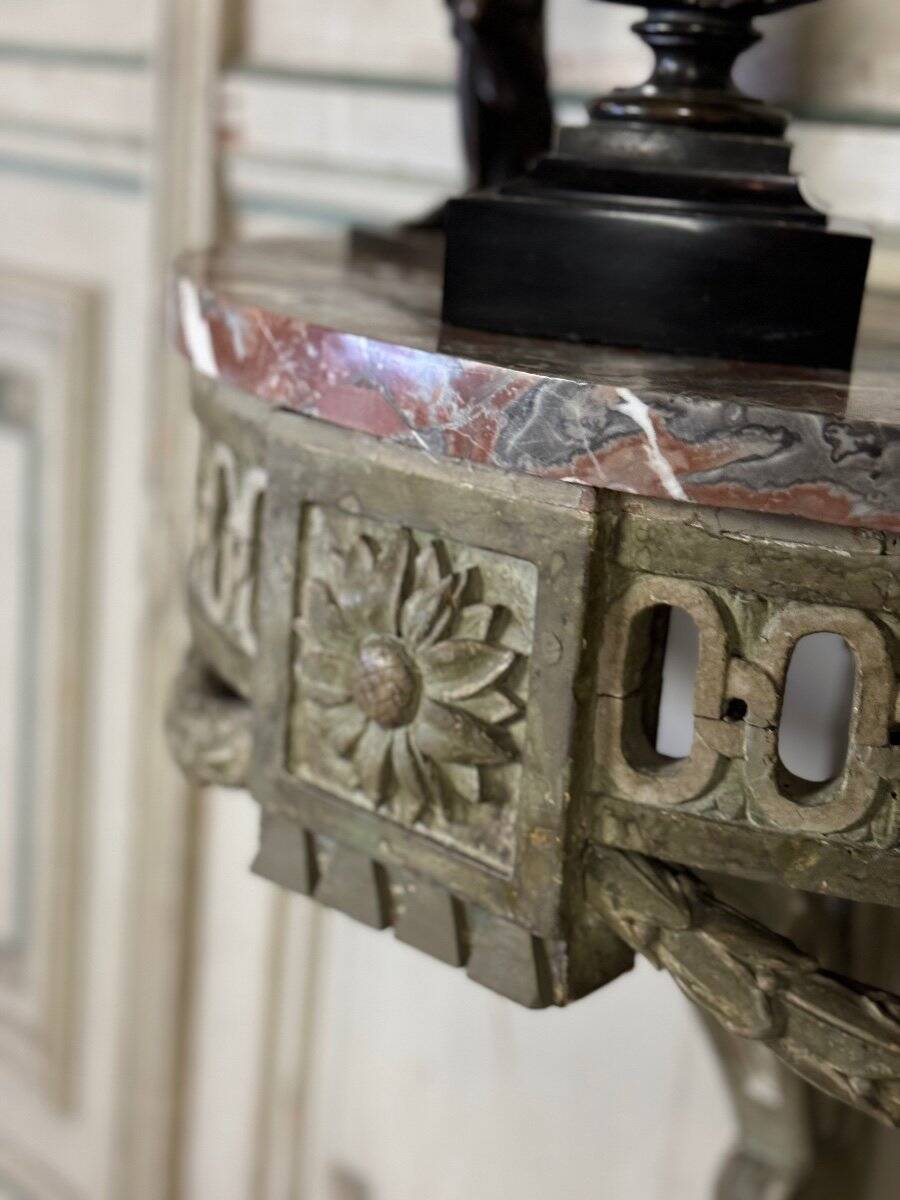 Carved Wood Wall Console, Green Shades of Patina, 18th Century