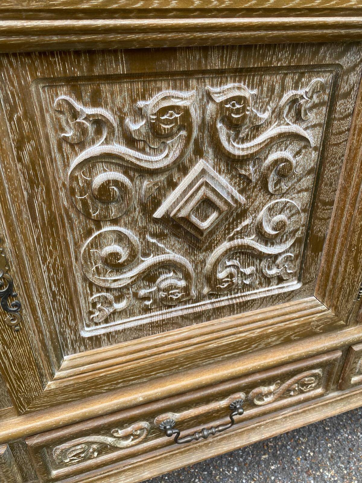 Spanish Renaissance patinated solid wood sideboard