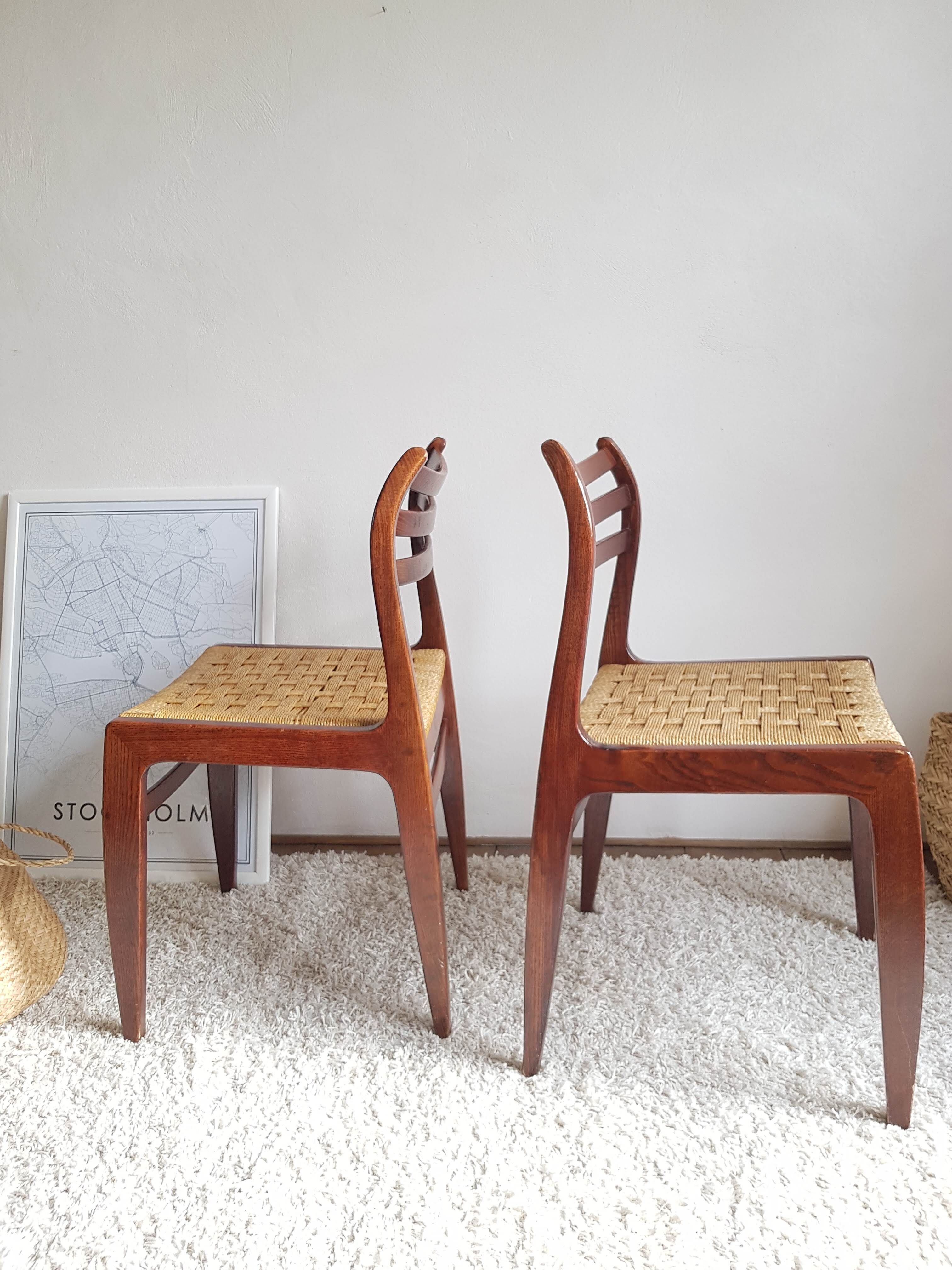 Pair of Scandinavian chairs in braided rope-circa 1960