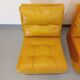 Suite de 3 chauffeuses Roche Bobois vintage en cuir jaune moutarde années 70