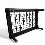 French brutalist coffee table, forged wrought iron, shepherd with dog and his herd, 1970s, transparent glass top