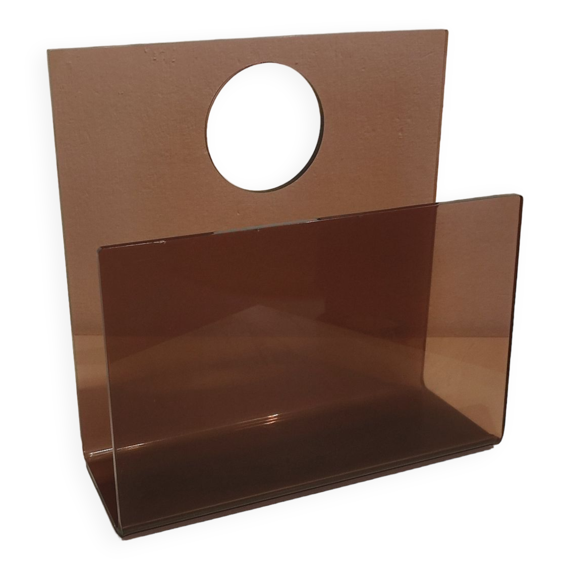 Smoked plexiglass magazine holder 70s.