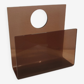 Smoked plexiglass magazine holder 70s.