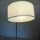 Flexible floor lamp, chrome, opaque white shade with metallic edges.