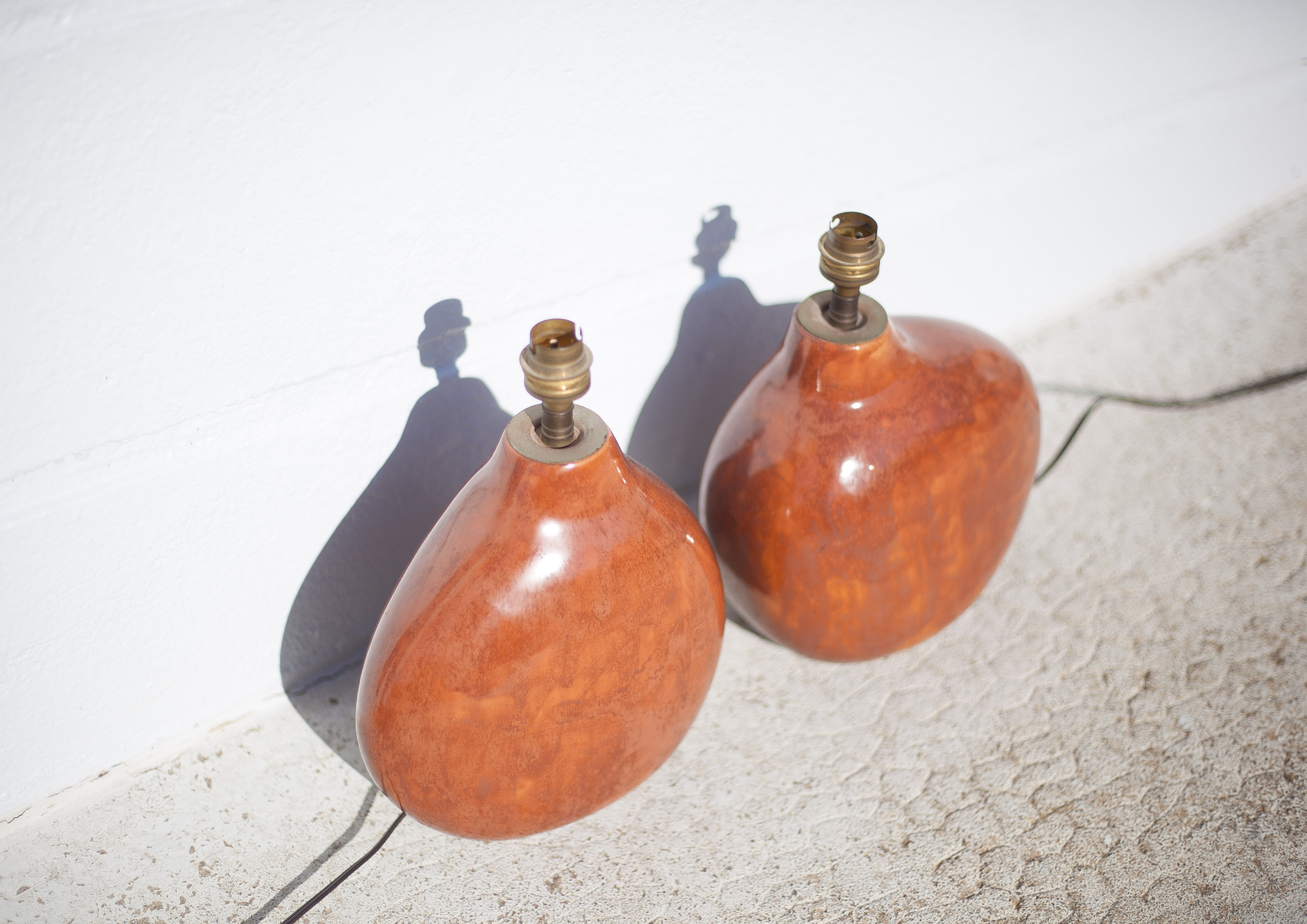 Paire de lampes terre cuite émaillé