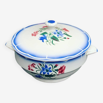 Earthenware tureen, flowers, Elorn model, Digoin and Sarreguemines, France, old and collector