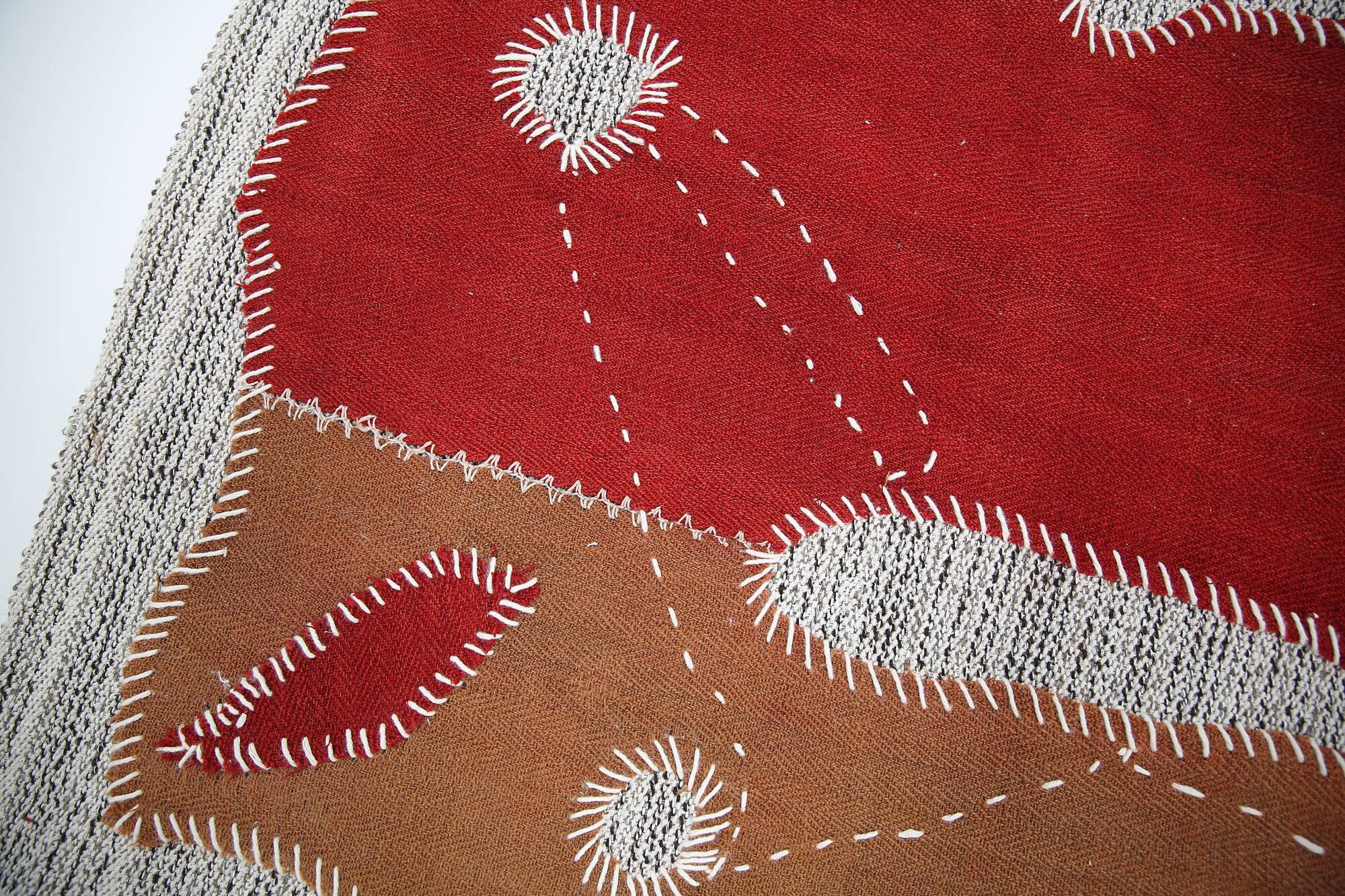 Burgundy Textile Wall Hanging, Handmade Tapestry Rug