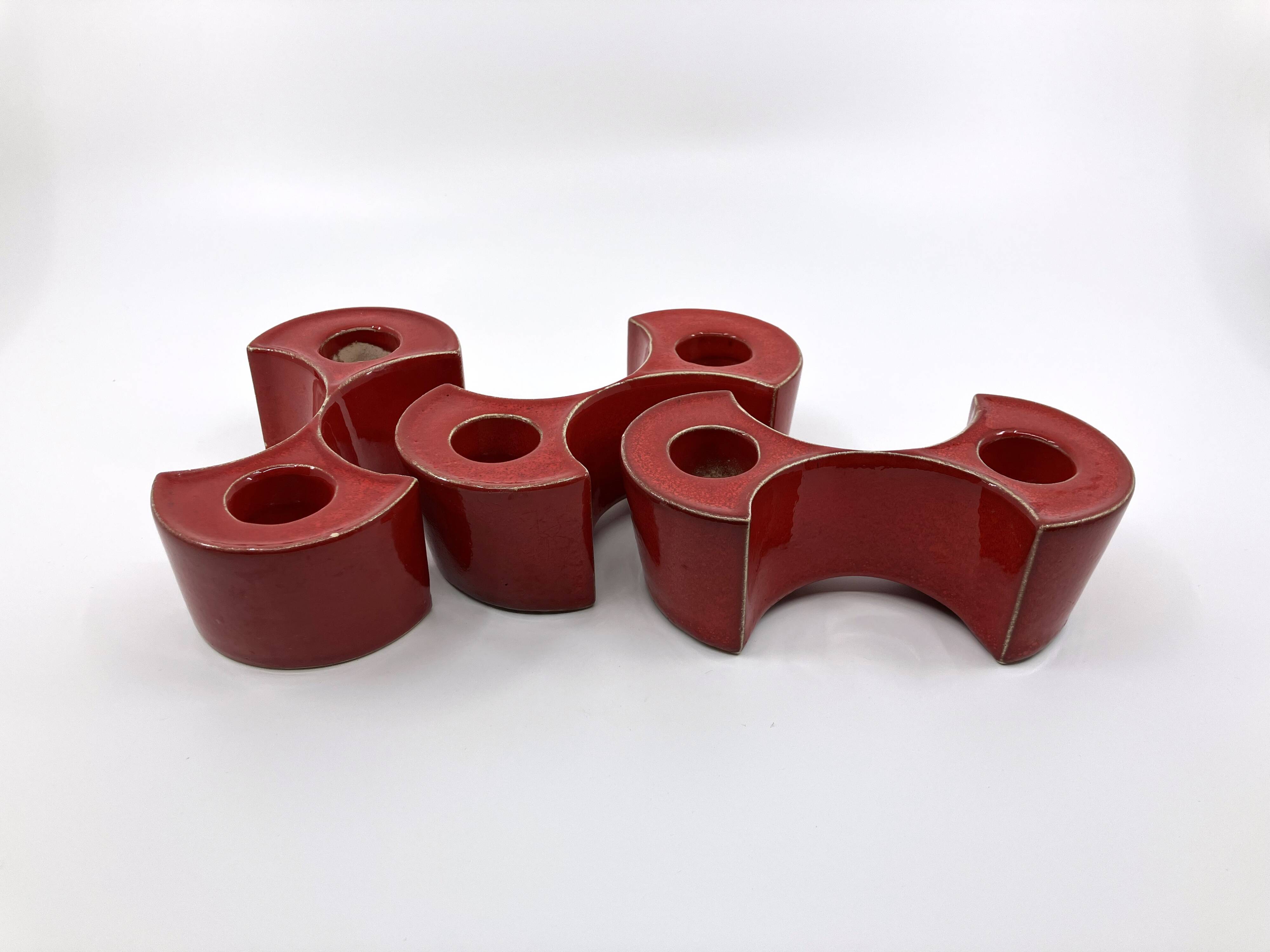 3 red ceramic candlesticks • Cari Zalloni • Steuler • 1970