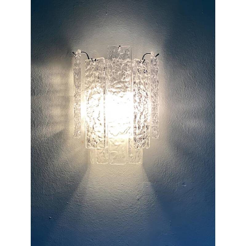 Pair of Contemporary Hammered Strips ”Listelli” Murano Glass Chromed Wall Sconces by Simoeng