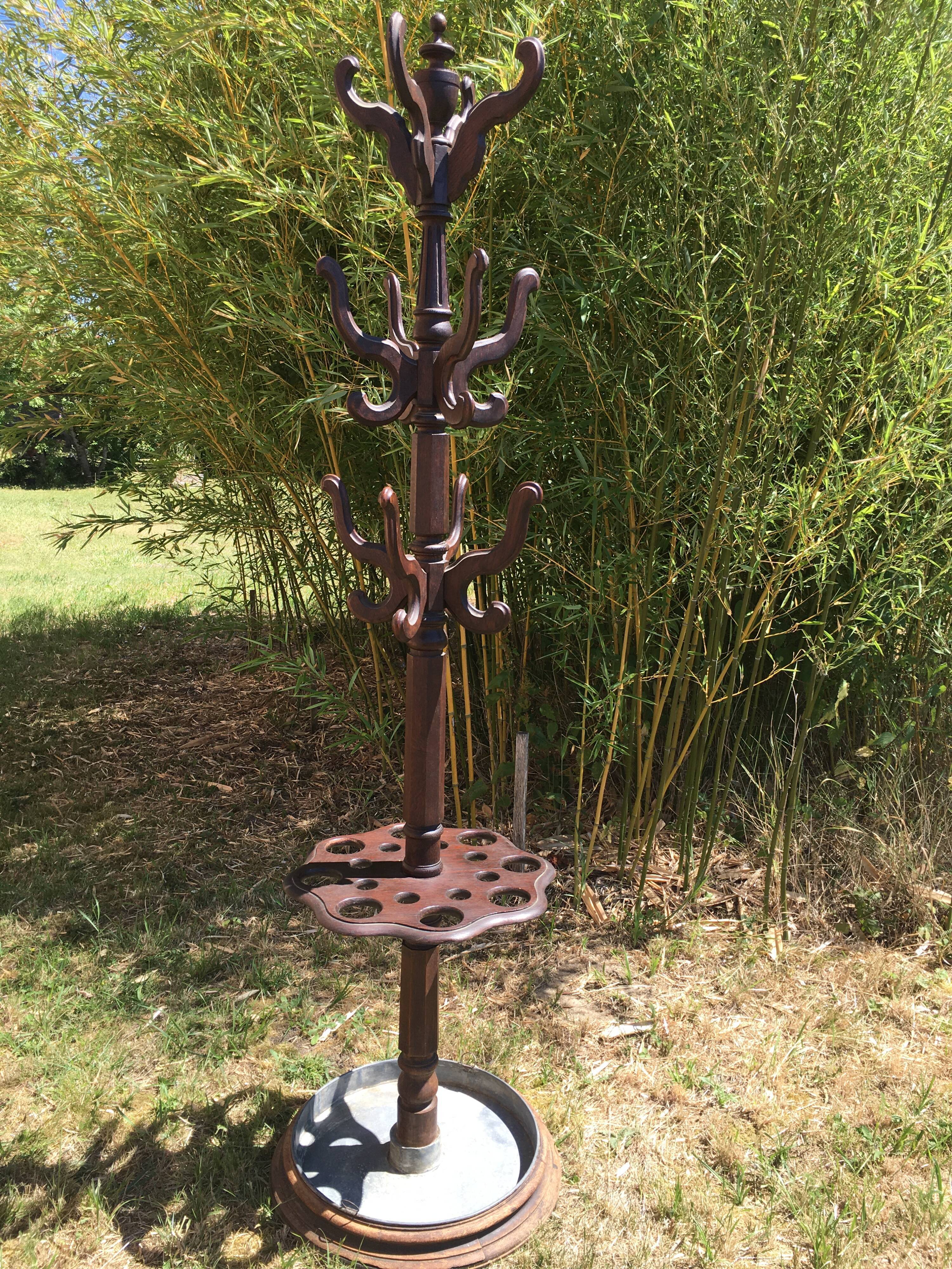 Coat rack on oak and zinc stand