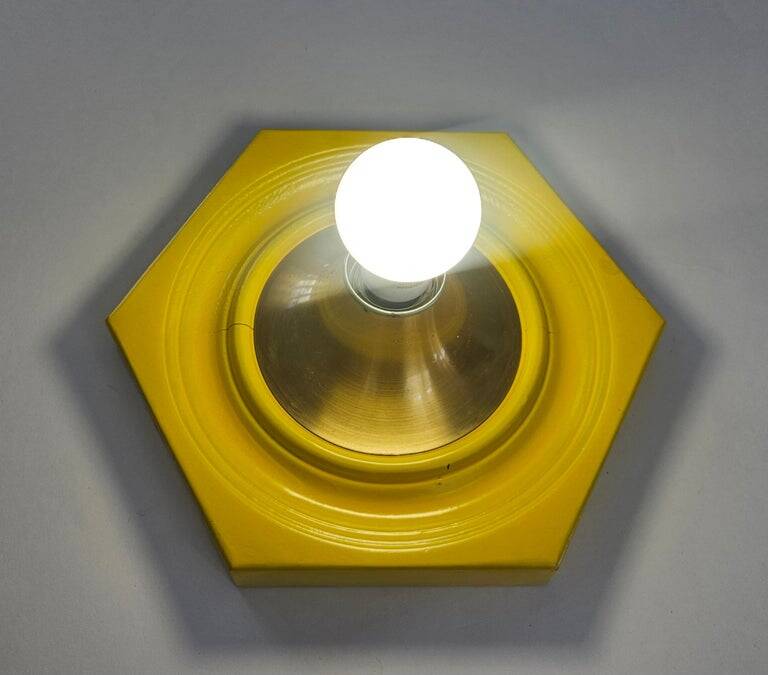 Very Rare Midcentury Yellow, Wall or Ceiling Lamp, Flush Mount, Italy, 1970