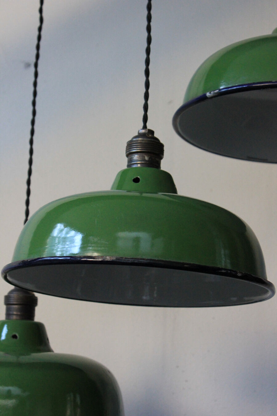 Abat jour emaillé lampe industrielle vert bouteille