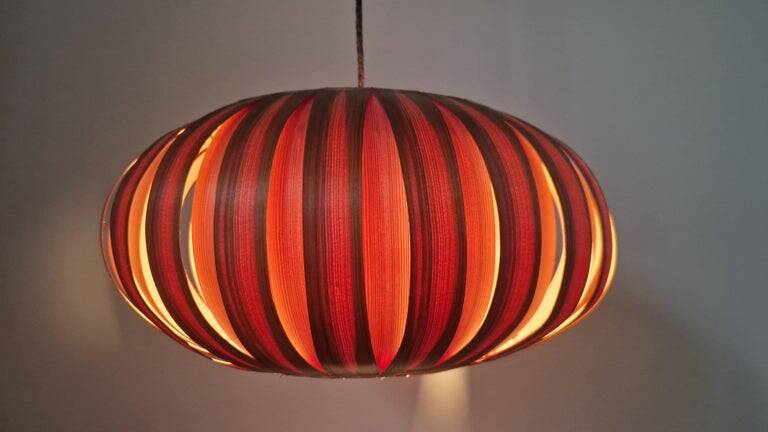 Large Rare Midcentury Veneer Pendant ULUV, 1960s
