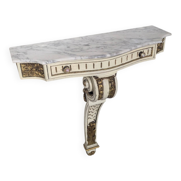 Console d'applique murale style Louis XV avec tiroir et marbre