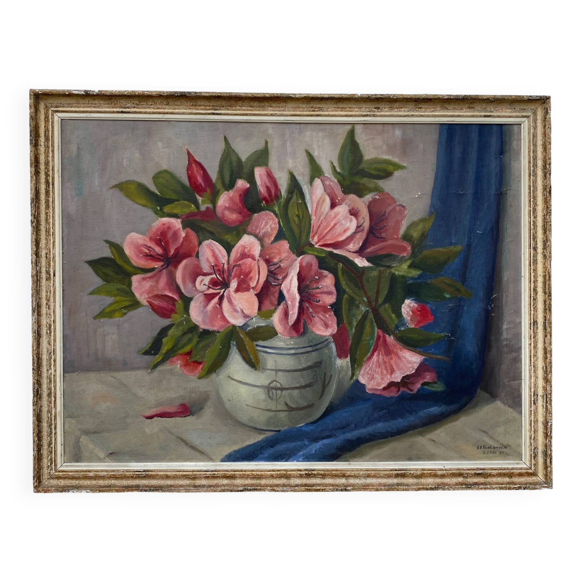 Large still life with pink flowers