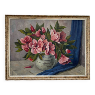 Grande nature morte aux fleurs roses