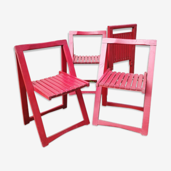 4 chaises pliantes en hêtre rouge