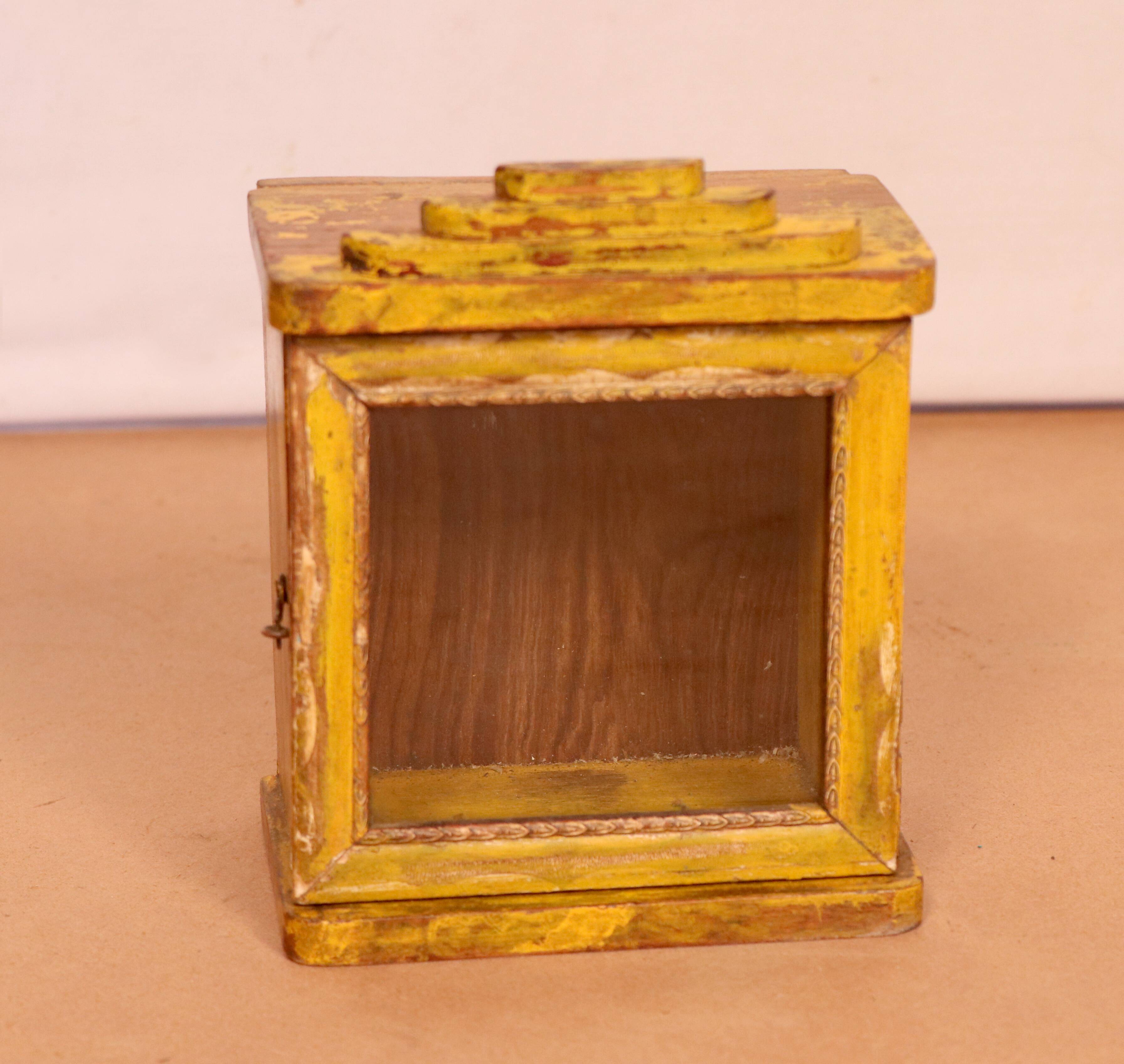 Old art deco wall showcase in original yellow teak