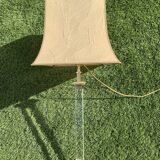 Plexiglas and brass lamp with original pagoda-shaped paper lampshade