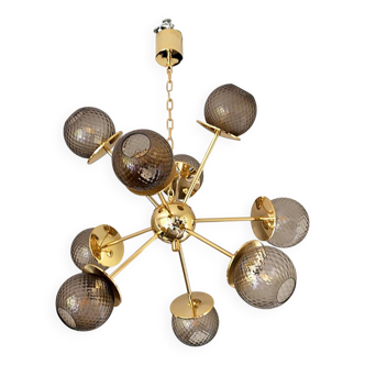 Contemporary Italian Gold Chandelier Sputnik in Style Murano Glass Smoked"