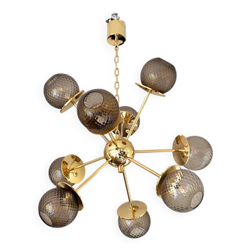 Contemporary Italian Gold Chandelier Sputnik in Style Murano Glass Smoked"