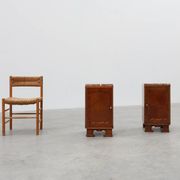 Pair of Art Deco nightstands in oak with marble top, France ca. 1925