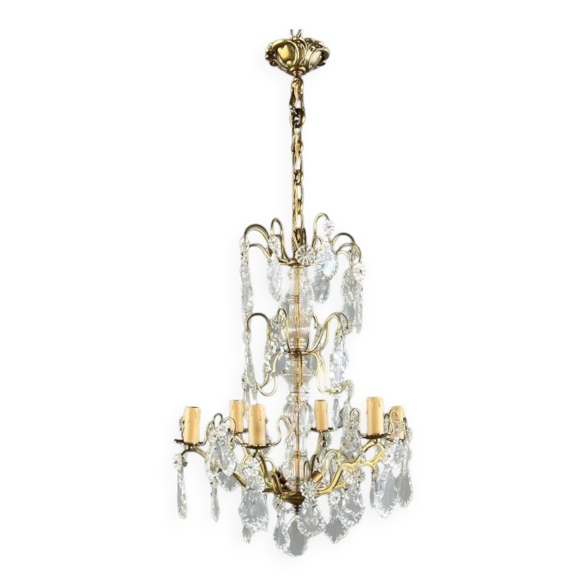 Bronze and crystal chandelier with pendants, Louis XV style, 20th century.