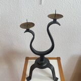 Bougeoir fer forgé vers 1950, deux bras de lumière