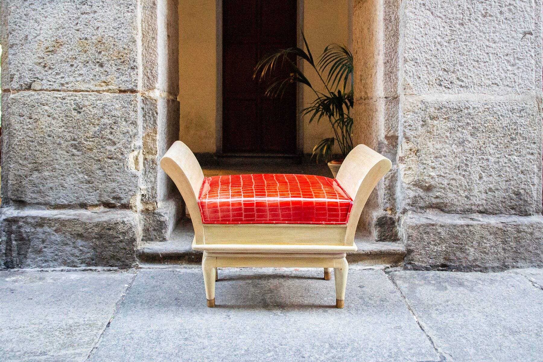 Sgabelli Art Deco in wood, ottone and pelle, Italia, anni '30, set of 2