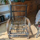 Fauteuil vintage en rotin marron foncé