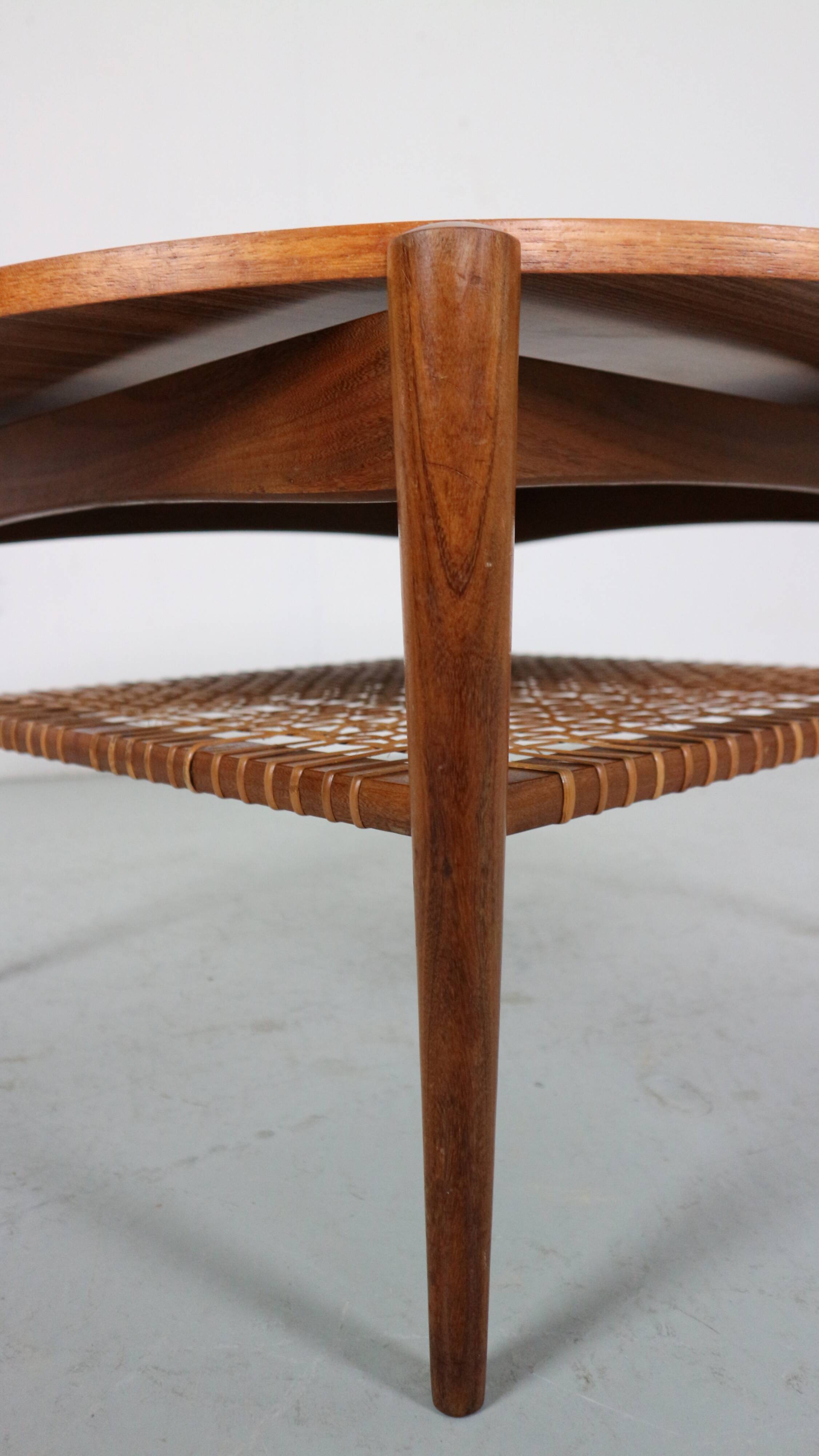 Scandinavian Modern Teak& Rattan Round Coffee Table, 1960's Denmark