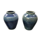 Pair of old vintage blue enamelled stoneware vases