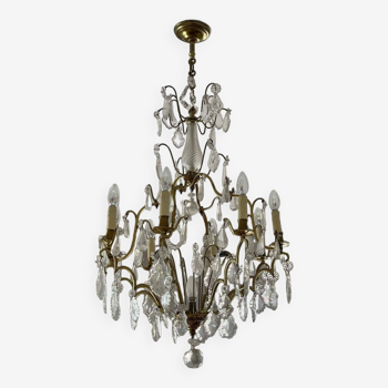 9-light chandelier in bronze and cut crystal from the early 20th century - 1m20x60cm