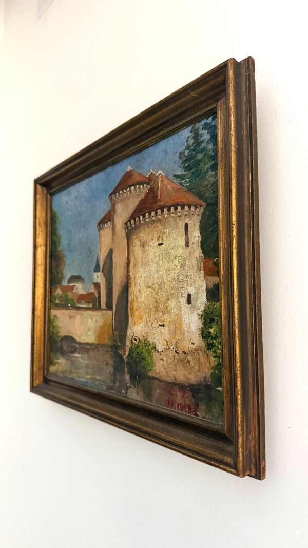 Château de Bourg-Archambault – Huile sur toile datée 1885 – Monogramme