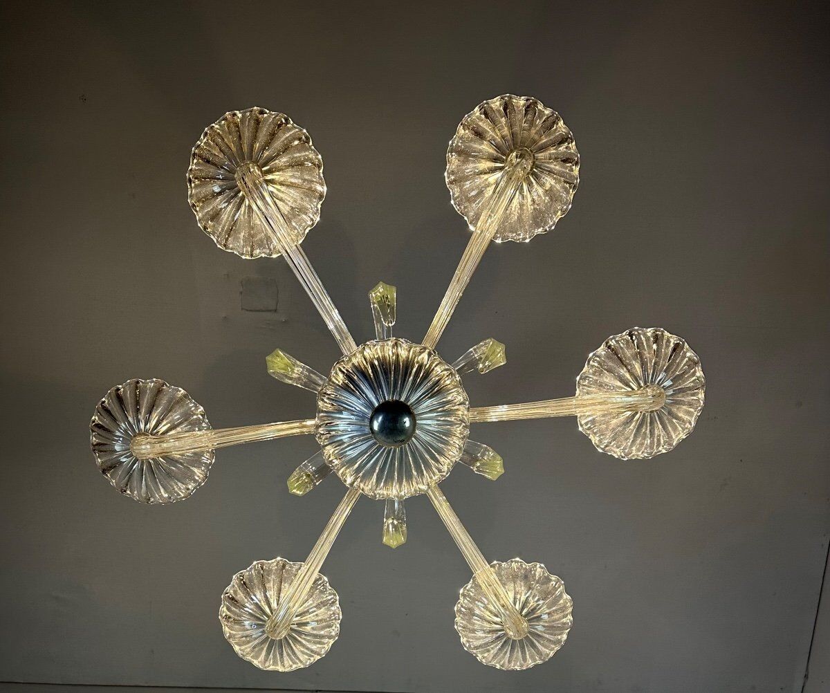 Venetian chandelier in transparent Murano glass circa 1950