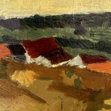 Tableau "Village" M.Bellini, Huile sur Panneau signé